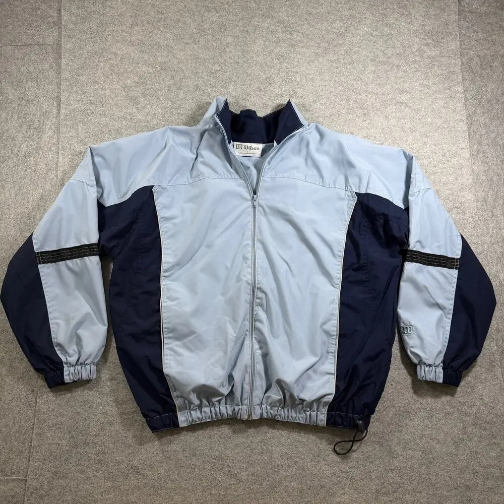 Wilson Windbreaker Jacket Mens L Blue Navy Full Zip Drawstring Hem Lightweight